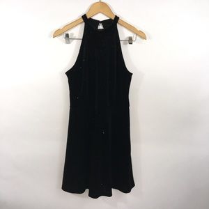 Black sparkle glitter velvet high neck skater!